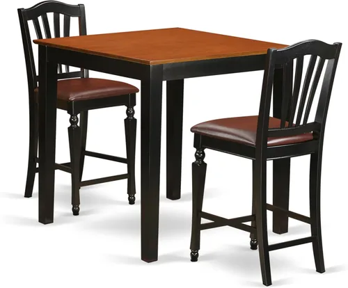 Miniatura 7 de East West Furniture PBCH3-BLK-C - Juego de mesa de comedor de 3 piezas de altura para mostrador de cocina contiene una mesa de comedor cuadrada y 2