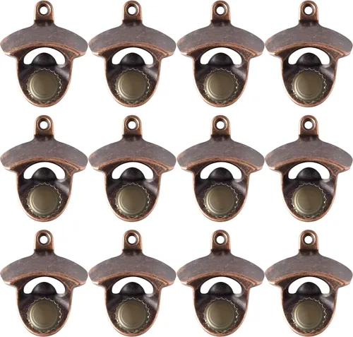 Miniatura 24 de Abrebotellas magnético de bronce antiguo para montaje en pared, abridor de tapas de cerveza con tornillos de acero inoxidable retro con imanes