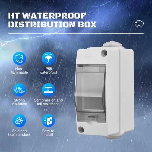Miniatura 4 de Caja de protección de distribución de ABS IP65, caja de distribución de disyuntor impermeable de 2 vías, caja de distribución de 2 rieles DIN Caja