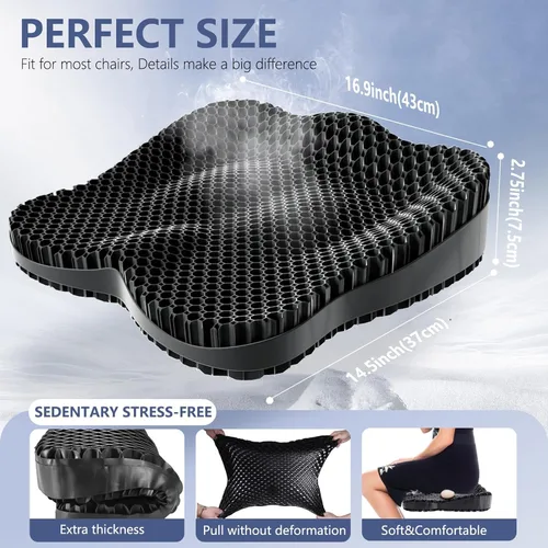 Miniatura 3 de Cojín de asiento más grueso para silla de oficina, gran cojín de asiento de gel para largas sesiones de sentado, soporte para alivio del dolor