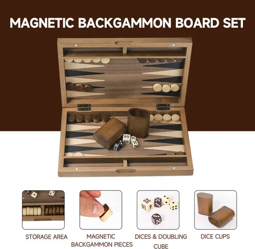 Miniatura 2 de GSE Games & Sports Expert Set de Juego de Mesa de Backgammon Plegable de Madera Magnética Premium con Incrustaciones, Juego de Mesa Portátil