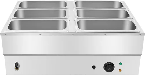 Miniatura 7 de Calentador de alimentos eléctrico comercial de 6 bandejas, 110 V, 850 W, de acero inoxidable, para encimera de bufé, vaporizador de vapor, mesa de 6