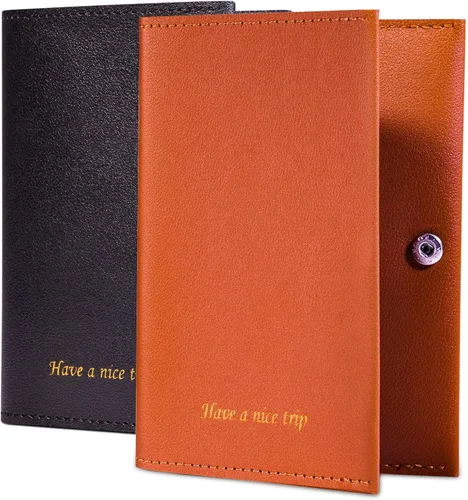 Funda para pasaporte para pasaporte de viaje para mujer, cartera de viaje esencial para hombres y familia. Marrón y negro