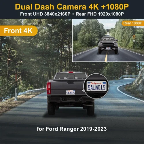 Miniatura 2 de Fitcamx Cámara de tablero delantera 4K+trasera 1080P se adapta para Ford Ranger 2019-2023 XL XLT Lariat (sensor de lluvia), aspecto OEM, WiFi