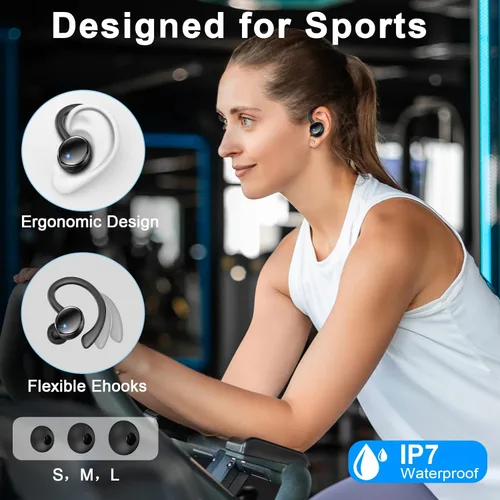Miniatura 7 de Auriculares inalámbricos, Bluetooth 5.4 deportivos, sonido de graves profundos de 50 horas con 4 micrófonos ENC con cancelación de ruido, pantalla