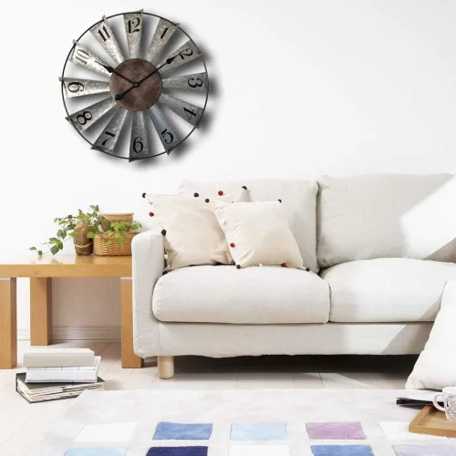 Miniatura 7 de Mrocioa Molino de viento de 24 pulgadas, reloj de pared de metal envejecido, rústico, grande, decorativo, de gran tamaño, decoración de granja, sin