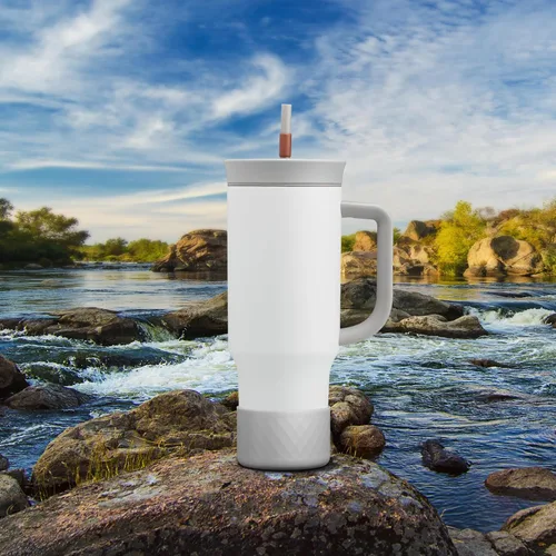 Miniatura 6 de Manga de silicona para el vaso Owala de 40 oz con asa, funda protectora antideslizante para accesorios de vasos térmicos de acero inoxidable con Gris