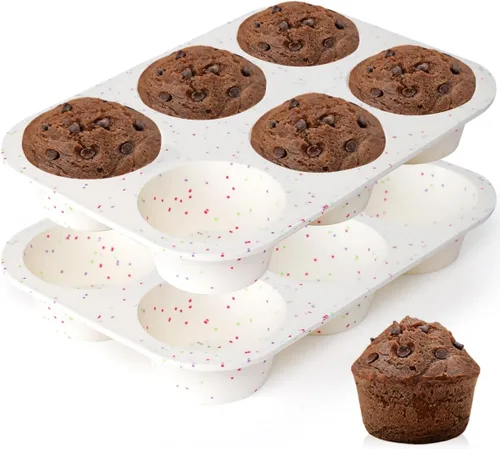 Miniatura 13 de CAKETIME Molde de silicona para magdalenas, molde para magdalenas de tamaño regular para hornear 12 cavidades, molde antiadherente de silicona