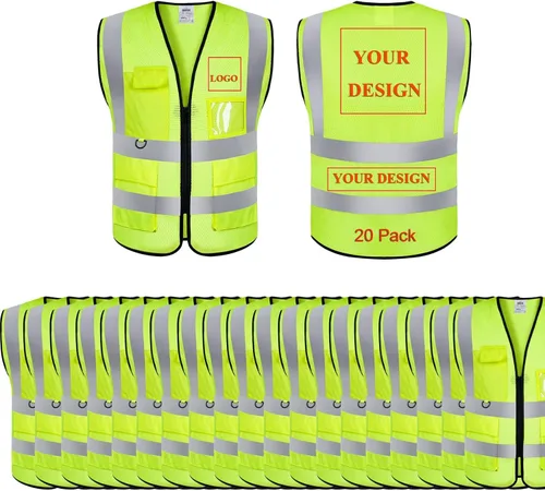 Miniatura 7 de Chaleco de seguridad con logotipo personalizado, personalizable, visibilidad clase 2, chalecos reflectantes a granel con bolsillos y cremallera