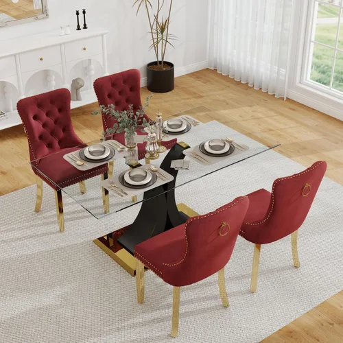 Miniatura 38 de Moderno juego de comedor de cristal de lujo para 6, 63 pulgadas, juego de vajilla rectangular minimalista grande para 6, juego de mesa de cocina