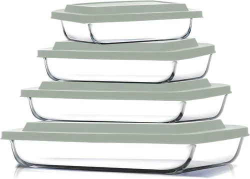 Miniatura 16 de EATEX Cacerola de vidrio profundo de 8 piezas para horno con tapas de plástico, platos de vidrio para horno, utensilios rectangulares para hornear