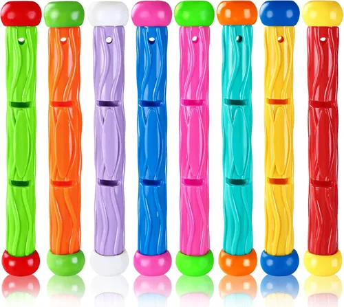 Miniatura 7 de Vellibring 8 piezas de juguetes de natación de buceo en la piscina, coloridos juguetes de entrenamiento subacuático hundimiento lanzando anillos