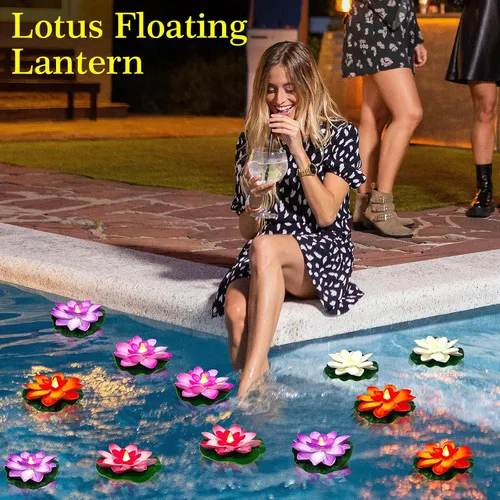 Miniatura 6 de Paquete de 6 velas de té de loto flotantes – Velas LED de lirio de agua de 4 pulgadas para piscina, baño, boda, decoración de fiesta, luces