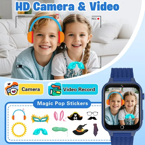 Miniatura 5 de Reloj inteligente para niños de 5 a 12 años, reloj para niños con 26 juegos, cámara, reproductor de música, podómetro, seguimiento de hábitos, Azul