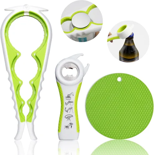 Abridor de tarros para manos débiles, personas mayores con artritis, 5 en 1, abrebotellas multifunción, abridor de tapa para manos artríticas con