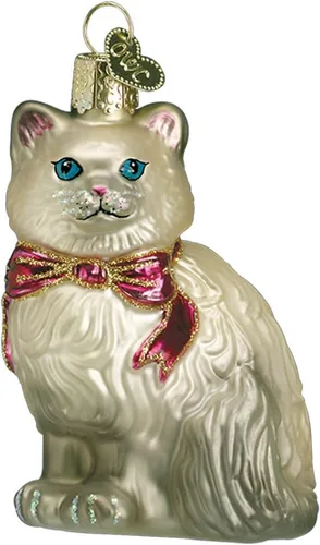 Old World Christmas Adorno de cristal soplado de gatito del Himalaya gris para árbol de Navidad, decoración navideña artesanal, colección de gatos