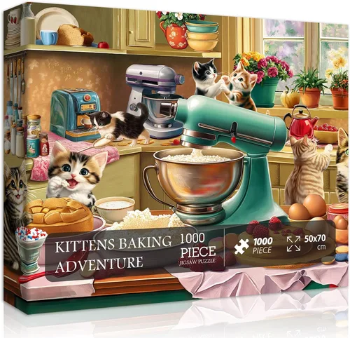 Miniatura 10 de Rompecabezas de gato para adultos, 1000 piezas, rompecabezas de arte abstracto de animales de fantasía, colorido y divertido rompecabezas de gato