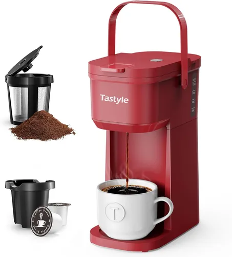 Miniatura 13 de Tastyle Cafetera de Una Sola Porción de Una Taza, para Cápsulas K y Café Molido, Mini Cafetera con Mango Portátil, Tamaño de Preparación de 6 a 12