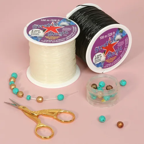 Cordón elástico para cuentas Stretch Magic – Color negro, 0.6mm de diámetro, 100 metros (328 pies) - Fácil de anudar, cuerda fuerte y elástica para