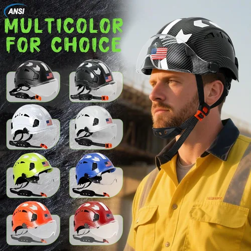 Miniatura 8 de Aolamegs Carbon Fiber Pattern Hard Hat with Visor, ANSI Z89.1 Vented Safety Helmet, OSHA Approved Construction Hardhat for Men, 6-Point Suspension