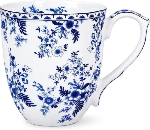 Miniatura 10 de Taza de café floral de porcelana de hueso de 14 onzas con asa, elegante taza de café, té, regalos de cumpleaños de Navidad para mujeres, hombres