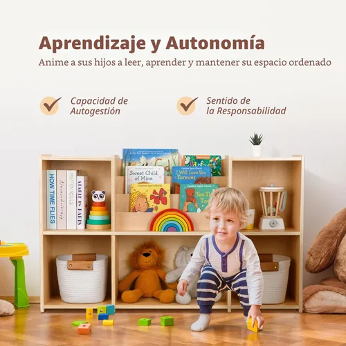 Miniatura 4 de OOOK Estantería Montessori y Organizador de Almacenamiento para Juguetes, Estantería Horizontal de 2 Niveles, Gabinete de Almacenamiento