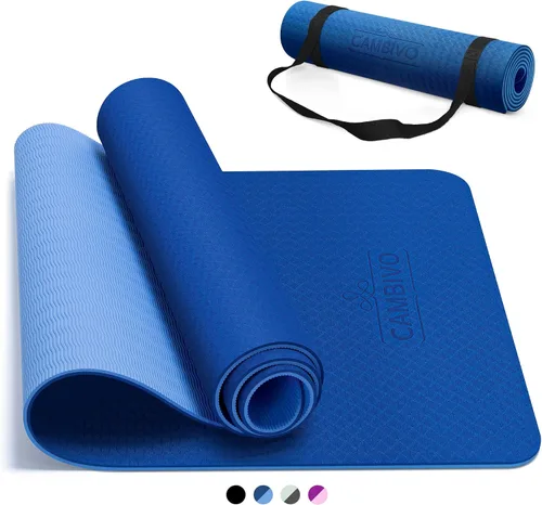 CAMBIVO Tapete de yoga para mujeres, hombres y niños, 1/3, 1/4 y 2/5 pulgadas, extra grueso, antideslizante, 72 x 24 pulgadas, tapete de yoga de Azul