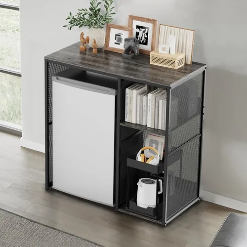 Miniatura 3 de KirKical - Gabinete de 3 niveles para barra de café con espacio para mini refrigerador, soporte de microondas resistente en color gris rústico