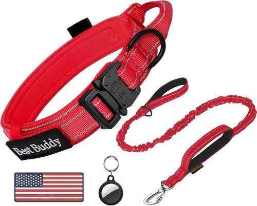 Miniatura 14 de AUBELL Collar táctico reflectante para perro, collares militares ajustables de servicio pesado K9 con asa y hebilla de metal de liberación rápida