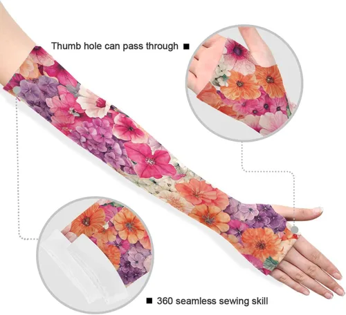 Miniatura 3 de Mangas de jardinería con diseño de libélula de flores, con agujero para el pulgar, protección solar, mangas para brazos para mujeres y hombres