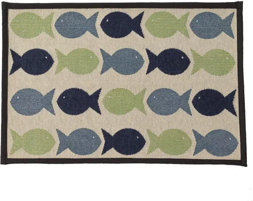 PetRageous 12089 Kool - Tapiz de peces para perros y gatos, antideslizante, lavable a máquina, para áreas de alimentación de mascotas con respaldo