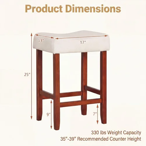 Miniatura 3 de Giantex 25 Inch Bar Stools, Backless Saddle Barstools with Sponge Padded Cushion, Nailhead Trim, 330 Lbs Wood Bar Stools with Foot Rest for Kitchen