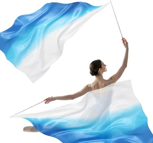 2 banderas de adoración de 31.5 x 78.7 pulgadas para serpentina de baile con barra escalable, cinta de gimnasia, banderas de baile de alabanza para