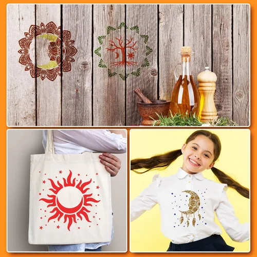 Miniatura 6 de Zubebe 9 plantillas de pared de mandala sol y luna de 11 x 11 pulgadas, plantillas de azulejos de mandala de luna, sol, flores, plantillas