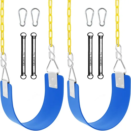 Miniatura 10 de Juego de 2 asientos de columpio con anillo triangular de metal y cadenas antioxidantes de 66 pulgadas, reemplazo de columpio con ganchos a presión