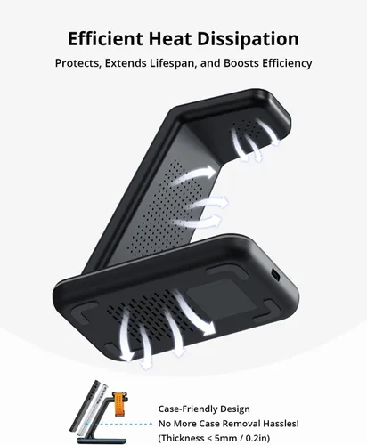 Miniatura 5 de Cargador inalámbrico para Samsung y Android: estación de carga JoyGeek 3 en 1 para S26/S25/S24/S23/S22/S21/S20/Note20/Z Fold&Flip, Galaxy Negro