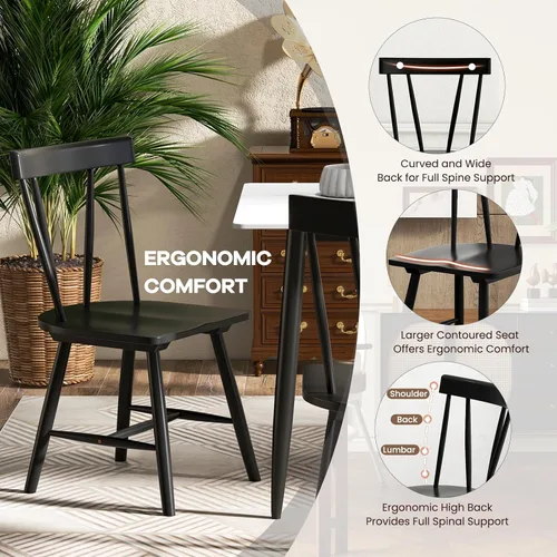 Miniatura 4 de NAFORT Juego de 2 sillas de comedor de madera, sillas Windsor modernas con respaldo de eje alto, asiento contorneado grande, carga máxima de 330
