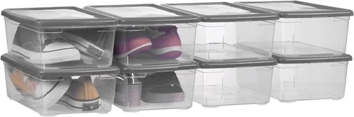 Cajas de zapatos de plástico transparentes apilables con tapas, cajas de almacenamiento rectangulares transparentes, cajas de almacenamiento