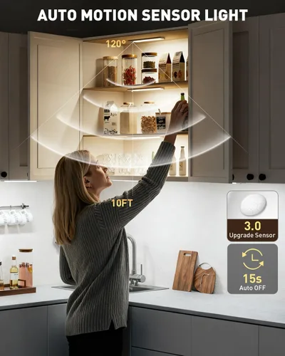 Miniatura 2 de Iluminación para debajo del gabinete, luz inalámbrica con sensor de movimiento para interiores, luces de barra de cocina recargables de 12 pulgadas