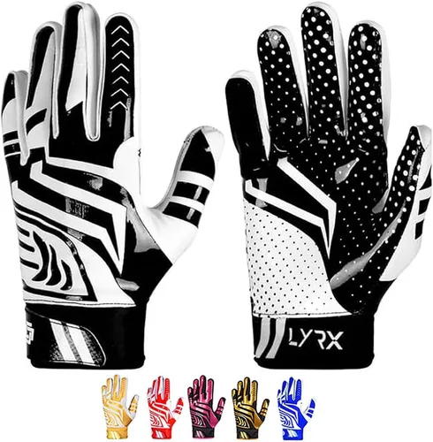 Miniatura 8 de Guantes de receptor de fútbol profesional LYRX con palma de silicona óptima, agarre antideslizante, control ultra adhesivo, deportivo, ligero