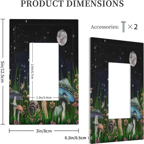 Miniatura 5 de Placa decorativa de pared con diseño de hongos, plantas, hojas, caracoles, luna, luz de luna, bosque de 1 banda, placa de pared decorativa GFCI