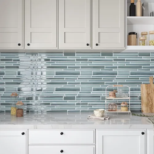 Miniatura 2 de VEELIKE 24 hojas de mosaico para despegar y pegar en muro de cocina, azulejos azules adhesivos para baño, azulejos adhesivos impermeables