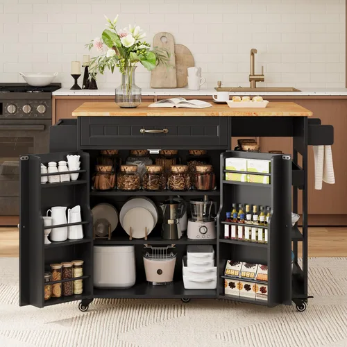 Miniatura 2 de Gizoon Isla de cocina con almacenamiento, Isla de cocina con hoja caída, carrito de comedor rodante de 41.7 pulgadas de ancho, encimera plegable, 5