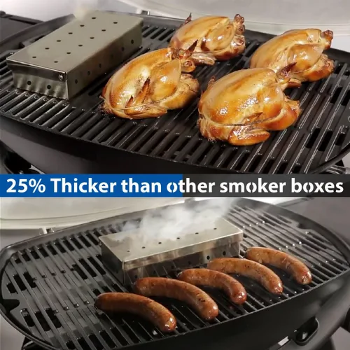 Miniatura 6 de KEISSCO Caja de ahumador de acero inoxidable para parrilla de gas y parrilla de carbón, caja grande para ahumar carne, añade un delicioso sabor