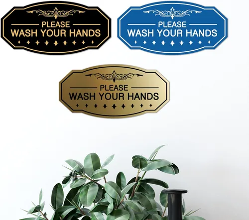 Miniatura 2 de Signs ByLITA Letrero de Victorian Please Wash Your Hands (plata cepillada) - Grande Brushed Silver