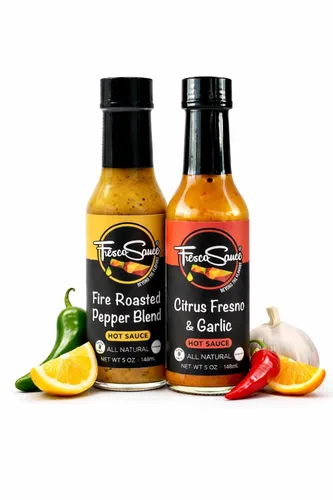 Fresco Sauce - Paquete de 2 Salsa picante Bundel - Mezcla de pimienta asada al fuego - Jalapeño - Pimientos serranos - Jugo de limón - Ajo cítrico