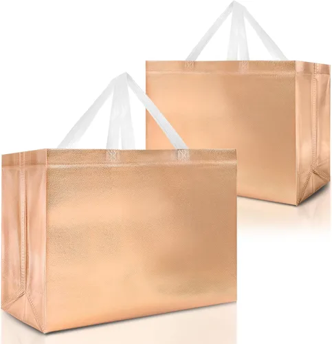 Miniatura 13 de Nush Nush Bolsas de regalo negras y doradas de tamaño mediano, juego de 12 bolsas de regalo reutilizables con asa