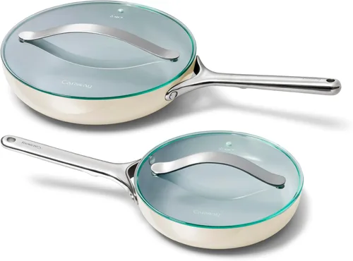 Miniatura 12 de Caraway Dúo de Sartenes de Cerámica con Tapas de Vidrio - Sartenes Antiadherentes (10.5" y 8") - No Tóxico, Libre de PTFE y PFOA - Apto para Horno