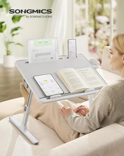 Miniatura 2 de SONGMICS ULLD113GZ01 - Escritorio de cama plegable para laptop, escritorio grande de 15.7 x 22 pulgadas, inclinación continua de 120°, altura Gris