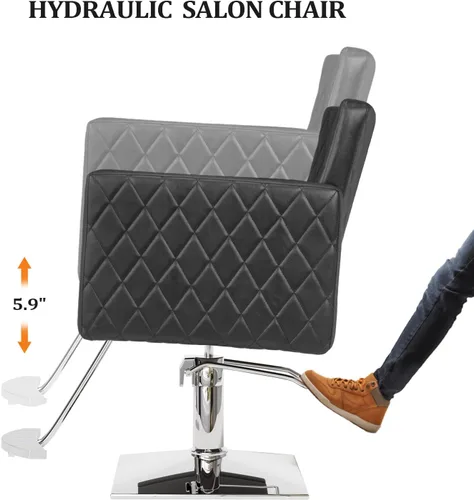 Miniatura 8 de Bonnlo Silla de salón para estilista asiento ancho, silla de peluquería hidráulica con reposapiés de aleación de aluminio, silla de peluquería negra